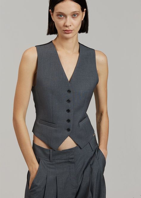 Waist Coat For Women, Suit Vest Women, Grey Suit Vest, Fitted Waistcoat, Waist Coat, The Frankie Shop, Suiting Fabric, Frankie Shop, Grey Vest