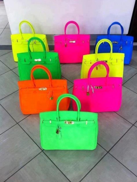 Neon Hermes Birkin bags! YES PLEASE!! Pink Purses, Birkin Bags, Neon Bag, Neon Outfits, Neon Fashion, Handbag Heaven, Beautiful Handbags, Hermes Bags, Pocket Book