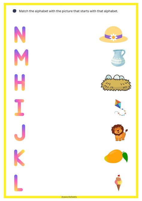 English Matching Worksheet For Nursery, Match The Alphabet With Picture, Letters With Pictures, Match The Letters, Nursery School Activities, Easy Math Worksheets, Bee Coloring, Lkg Worksheets, Kids Classroom Decor