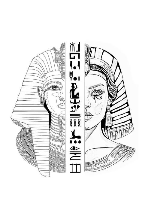 Egypt Art Drawing, Egyptian Art Drawing, Egyptian Queen Tattoos, Cleopatra Tattoo, Egyptian Design Pattern, Trippy Tattoo Designs, Egypt Tattoo Design, Ancient Egypt Projects, Egyptian Tattoos