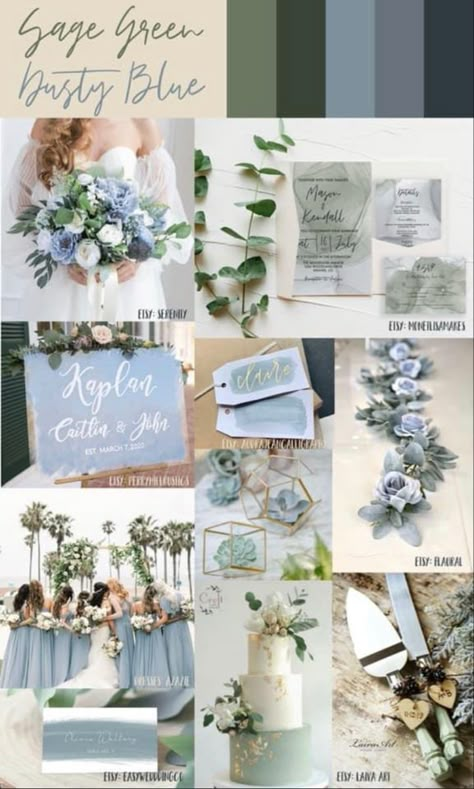 Sage Green Dusty Blue Wedding, Dusty Blue Sage Green Wedding, Sage Green And Blue Wedding, Dusty Blue And Sage Wedding, Sage Green And Dusty Blue Wedding, Dusty Blue And Sage Green Wedding, Blue And Green Wedding, Sage Green Wedding Theme, Wedding Theme Color Schemes