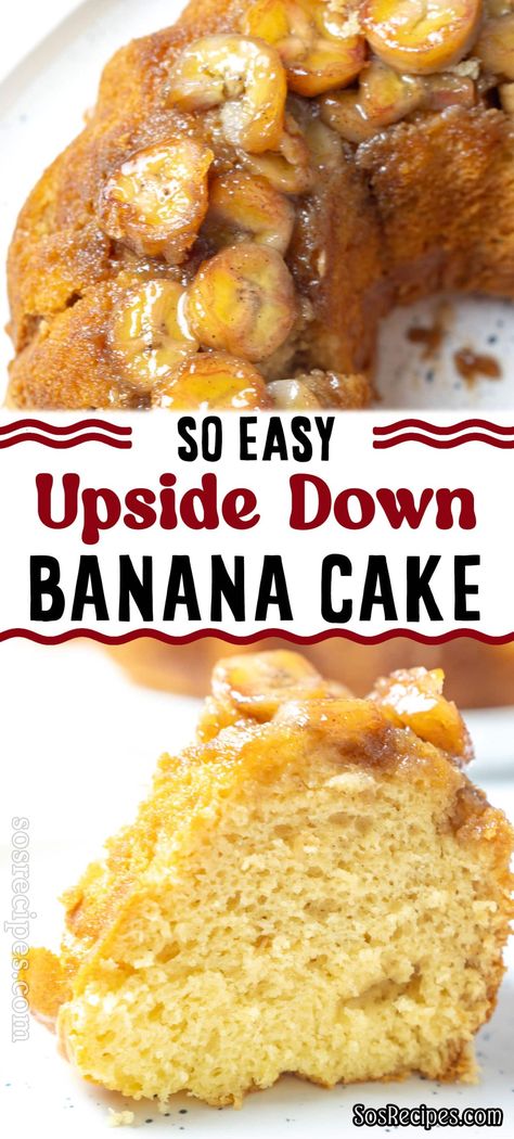 Got ripe bananas you need to use up? This Banana Upside Down Cake is a fantastic choice! With caramel-coated banana slices and an incredibly moist cake, it's a dessert that always wows. Banana And Caramel Cake, Dessert Recipes Using Ripe Bananas, Banana Upside Down Cake Recipe, What To Do With Ripe Bananas, Ripe Banana Recipes Easy, Upside Down Banana Cake, Apple Cake Recipe Easy, Banana Upside Down Cake, Upside Down Cakes