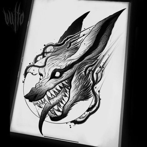 Fox Tattoo Design, Naruto Tattoo, Theme Tattoo, Creepy Tattoos, Sketch Tattoo Design, Gaming Tattoo, Fox Tattoo, Tattoo Project, Badass Tattoos