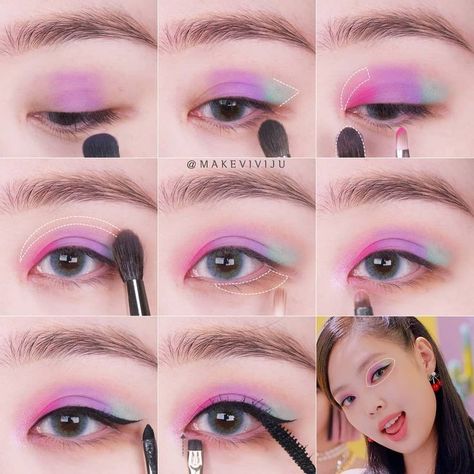 Kpop Makeup Tutorial, Idol Makeup, Teknik Makeup, Pop Makeup, Anime Eye Makeup, Eye Makeup Styles, Kawaii Makeup, Korean Eye Makeup, Ulzzang Makeup