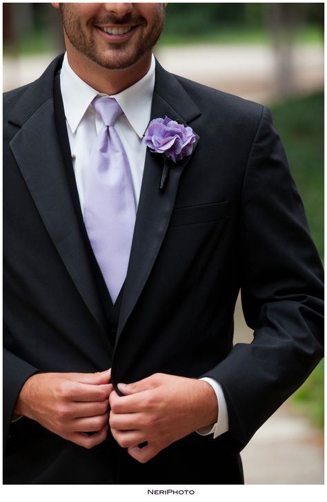 Wedding color inspiration/wedding flowers/summer wedding flowers - photo by www.NeriPhoto.com ©NeriPhoto Tuxedo With Purple Accents, Black Suits With Purple Ties, All Black Suit With Purple Tie, Black Tux With Purple Accents, Black Suit With Lavender Tie, Black Tux With Purple Tie, Purple Tie Black Suit, Black Suit With Lilac Tie, Black Suit Lilac Tie