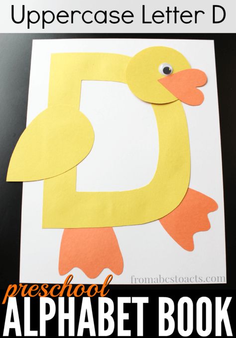 Teach your preschooler all about the letter D with this adorable letter D duck craft! Perfect for an alphabet book! Letter D Craft, Preschool Alphabet Book, Letter D Crafts, Preschool Letter Crafts, Duck Crafts, Abc Crafts, Alphabet Letter Crafts, Preschool Alphabet, Preschool Projects