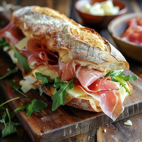 Prosciutto Baguette Sandwiches, Baked Cheese Sandwich, Brie Cheese Toast, Fresh Sandwich Ideas, Picnic Baguette, Baguette Sandwich Recipes, Prosciutto Baguette, Baguette Sandwich Ideas, Brie Cheese Sandwich