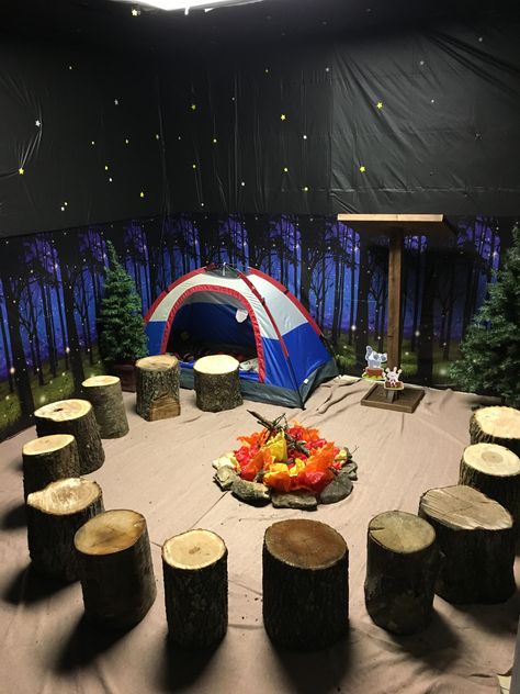 Camping Theme Photo Backdrop, Campfire Light Vbs Decor, Camp Firelight Vbs Theme, Camp Themed Corporate Event, Campfire Vbs Decor, Vbs2024 Breaker Rock Beach, Rocker Beach Vbs, Vbs 2024 Breaker Rock Beach Missions, Breaker Rock Beach Vbs Games