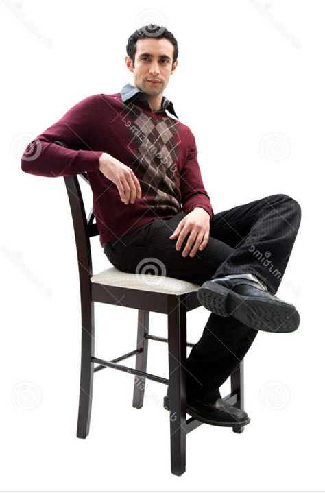 Guy Kneeling Pose, Guy Sitting In Chair, Man Sitting In Chair, Business Casual Clothes, Guy Sitting, Sitting Pose Reference, Sitting Chair, Chair Pose, Pose References