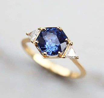 Design Your Own Engagement Ring | Custom Rings | Capucinne Round Blue Sapphire Ring, Trillion Diamond Ring, Trillion Diamonds, Blue Sapphire Diamond Ring, Hexagonal Ring, Blue Engagement Ring, Gold Promise Rings, Sapphire Engagement Ring Blue, Blue Sapphire Diamond