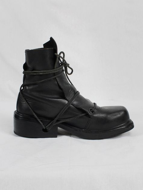 Men’s Leather Boots, Dirk Bikkembergs Boots, Mens All Black Outfit, Retro Boots Vintage, Men Shoes 2023, Man Boots Style, Mens Heeled Boots, Dirk Van Saene, Ann Demeulemeester Boots