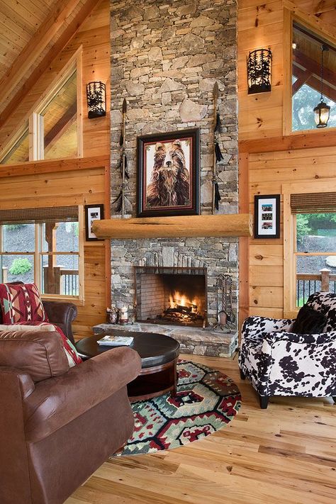 Fireplaces - Log Homes of America Fireplace Interior Design, Log Home Living Room, Cabin Great Room, Log Cabin Fireplace, Fireplace Interior, Cabin Homes Interior, Cabin Fireplace, Log Cabin Living, Log Home Living