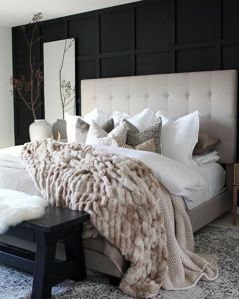 All Posts • Instagram Grey Walls Bedroom Decor, Gray And White Bedroom Decor, Black White And Beige Bedroom, Gray Walls Bedroom Decor, Romantic Master Bedrooms Decor, Bedroom With Chandelier, Boujee Bedroom Ideas, Layered Bedroom, White And Beige Bedroom