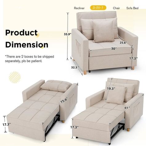 AECOJOY Adjustable Sleeper Chair Bed 3-in-1 Convertible Futon Sofa - On Sale - Bed Bath & Beyond - 37780015 Collage House, Sleeper Chair Bed, Cama Individual, Chair Sofa Bed, Sofa Cama, Futon Sofa Bed, Murphy Beds, Living Room Sofa Design, Sofa Bed With Storage