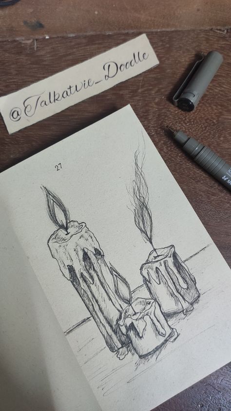 Pen drawing of 3 candles Easy Dark Academia Drawing, Drawing Of Candles, Candles Aesthetic Drawing, Candle Sketches Pencil, Candle Stick Drawing, Candle Light Drawing, Cool Pen Drawings, Candle Art Drawing, Candle Sketch