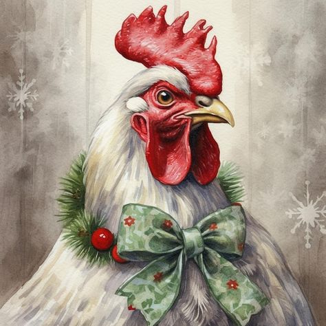 Photo araffe with a bow and a christmas ... | Premium Photo #Freepik #photo #christmas-wreath #bow #christmas-bow #head Christmas Chicken Painting, Christmas Chicken Art, Christmas Rooster, Christmas Chicken, Signs For Mom, Log Slices, Chicken Painting, Rooster Art, Bow Christmas