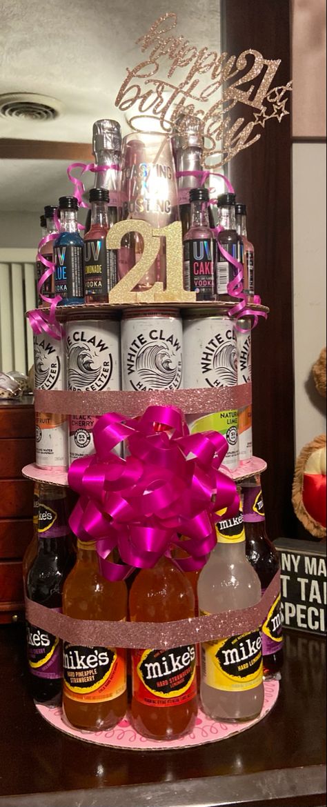 21st Birthday Booze Cake, Booze Birthday Cake, 21st Birthday Shooter Cake, Shooter Cake 21st, 21st Birthday Shooter Basket, Booze Basket Ideas Fun, 21st Birthday Games Ideas, 21st Birthday Cake Ideas For Guys, Booze Basket Ideas