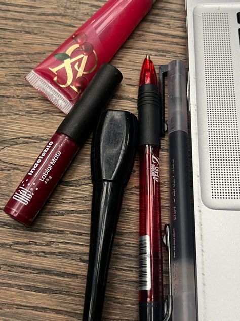 Red School Supplies Aesthetic, Red School Supplies, Psychology Aesthetic, Rockstar Girl, Dark Y2k, School Preparation, Girl Friend, Dark Aesthetic, Dark Red