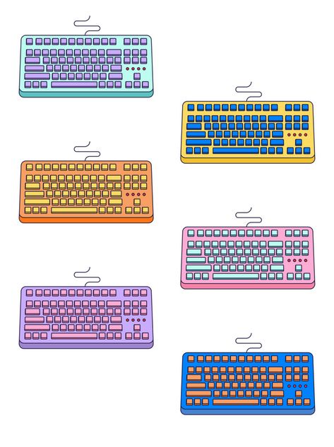 Keyboard Illustration Design, Keyboard Drawing Easy, Keyboard Drawing, Keyboard Illustration, Pc Drawing, Retro Keyboard, Human Shadow, Custom Keyboard, Mockup Template Free