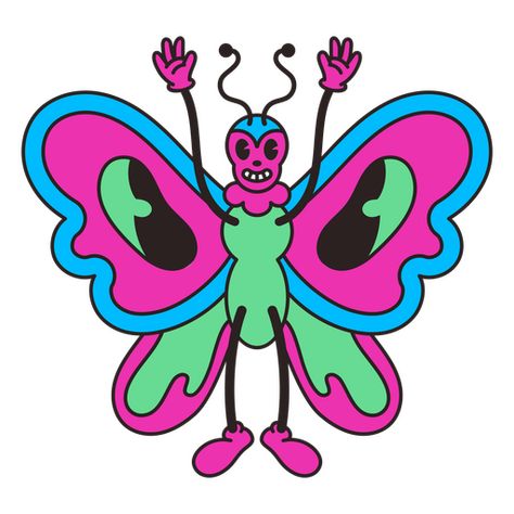 Psychedelic retro cartoon butterfly PNG Design Butterfly Character Design, Butterfly Character, Butterfly Cartoon, Butterfly Icon, Butterfly Man, Free Watercolor Flowers, Cartoon Download, Retro Butterfly, Butterfly Png