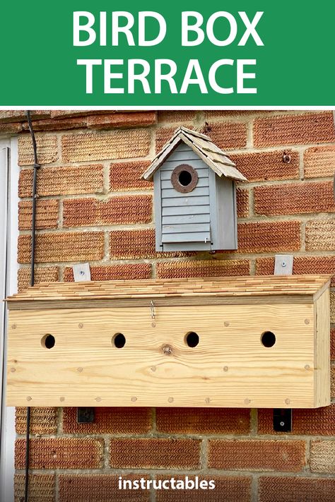 Stevens Workshop created this bird box terrace to allow many birds to nest without having to create many birdhouses. #Instructables #workshop #woodworking #woodshop #backyard Sparrow Nest Boxes Diy, Bird Boxes Ideas, Finch Bird House, Sparrow Nest, Upcycle Wood, Cnc Plans, Finches Bird, Bird Box, Patio Projects