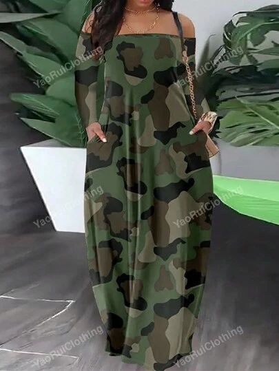 Casual Outfits Business, Bare Shoulder Dress, Lantern Dress, Denim Style Casual, Summer Prints Fashion, Ombre Maxi Dress, Sukienki Plus Size, Camo Dress, Long Beach Dress