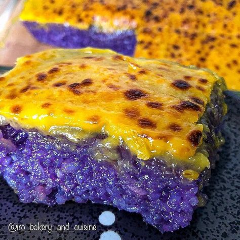 𝐈𝐑𝐎 / 𝐊𝐮𝐬𝐢𝐧𝐚 𝐊𝐰𝐞𝐞𝐧 on Instagram: “For those who ask the recipe of this Ube Biko de Yema (Purple Yam Sweet Rice Cake with Custard Topping), full recipe here 👇 Ingredients:…” Ube Rice Cake, Ube Biko With Yema Toppings, Ube Biko, Sweet Rice Cake, Cake With Custard, Sweet Rice, Purple Yam, Filipino Desserts, Asian Desserts