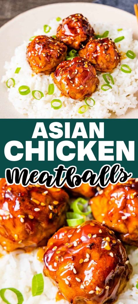 Ginger Chicken Meatballs Pinch Of Yum, Chinese Meatball Recipes, Asian Sauce For Meatballs, Japanese Chicken Meatballs, Asian Chicken Meatballs Healthy, Chinese Chicken Meatballs, Asian Meatballs And Rice, Chicken Meatballs Sauce, Unique Meatballs