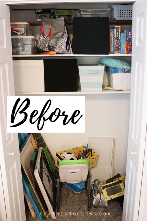 How To Organize Hall Closet, Organizing Hall Closet, How To Organize Front Hall Closet, Organize Hall Closet, Best Way To Organize Hall Closet, Organizing Storage Closet Seasonal Items, Hall Closets, Hall Closet Makeover, Declutter Living Room