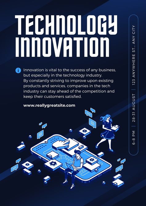 Blue Tech Illustration Technology Flyer #canva #canvastemplate #canvatemplate Technology Day Creative Ad, Tech Flyer Design, Tech Poster Design, Figma Tips, Best Animation Software, Textbook Cover, Tech Illustration, Tech Advertising, Cybersecurity Awareness