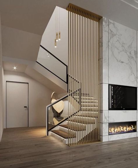 درابزين السلم, Living Room Stairs, Staircase Interior Design, Open Trap, Panelling Hallway, Staircase Design Modern, Stairs Design Interior, Stairs In Living Room, Colour Hallway