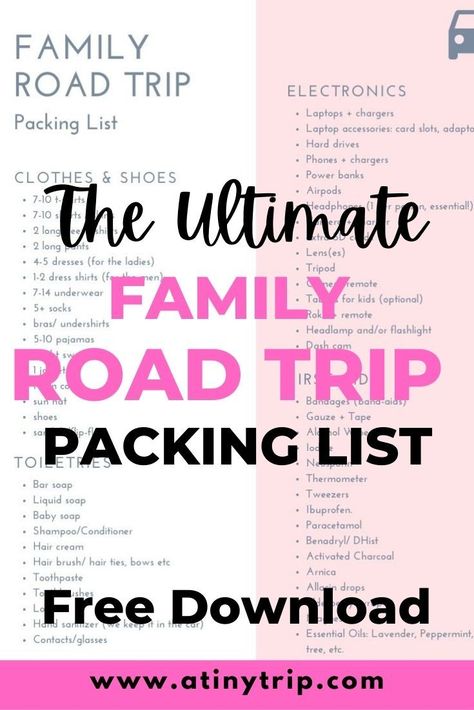 Are you planning to go on a family road trip? Here is the complete road trip packing list that will work for all family sizes. This free printable packing list is perfect for families going on a road trip across the USA or anywhere in the world. Particularly for worldschooling families that are traveling long term, this worldschooler packing list will get you organized before your big trip. Download a packing list for kids and get ready to travel with kids! Family Road Trip Packing List, Packing List Road Trip, Road Trip Kids, Free Printable Packing List, Trip Packing List, Printable Packing List, Road Trip Packing List, Trip Packing, Family Road Trip