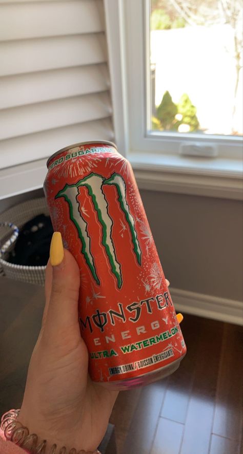 Watermelon Monster Drink, Watermelon Monster, Monster Flavors, Monster Drink, Candy Monster, Drinks Aesthetic, Monster Energy Drink, Iphone Organization, Energy Drink