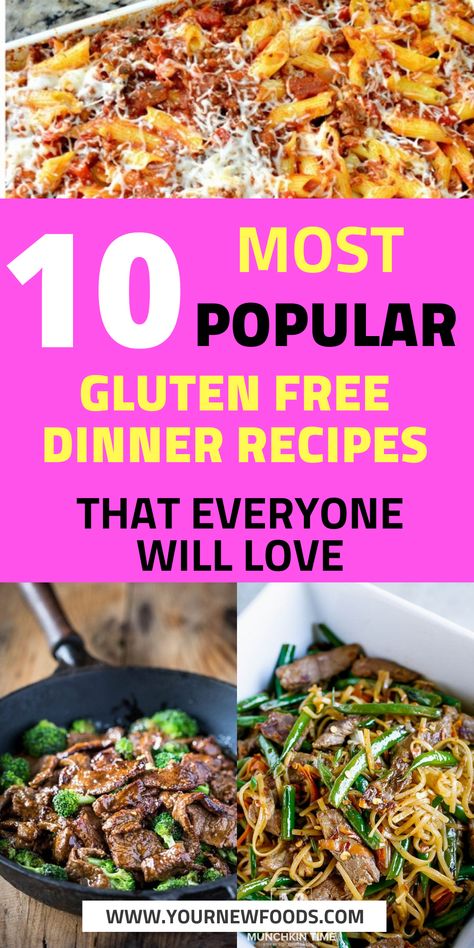 10 Most popular Gluten-free dinner recipes and meals. These family-friendly meals are not restrictive, bland, or boring even though they are gluten-free. With these recipes, you will enjoy gluten-free dinner recipes that are packed full of flavour. Make them at home whether you are hosting a party, watching the Super Bowl, or entertaining. Why not make these Gluten free dinner recipes when having a BBQ, they are also perfect for family meals, holidays & all year round. Which is your favorite? Gluten Free Meals Dinners Main Dishes, Gluten Free Dairy Free Dinner Recipes For Family, Best Gluten Free Meals Dinners, No Gluten Dinner Recipes, Gluten Dinner Ideas, Easy Gf Meals For Dinner, Gluten Free Large Family Meals, Easy Weeknight Gluten Free Dinners, Dinner Ideas For Two Gluten Free