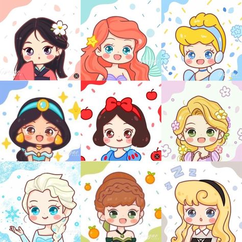 Cute Disney princesses in 2022 | Kartu lucu, Ilustrasi karakter, Gambar karakter disney Disney Princess Wallpaper Backgrounds, Cute Disney Princesses, Chibi Princess, Chibi Disney, Disney Doodles, Kawaii Princess, Arte Doodle, Cartoon Drawings Disney, Kawaii Disney