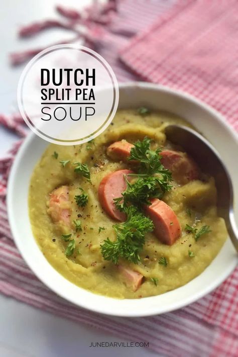 Best Split Pea Soup Recipe (Dutch Erwtensoep) | Simple. Tasty. Good. Consomme Recipe, Bisque Soup Recipes, Lobster Bisque Soup, Valentines Food Dinner, Netherlands Food, Pea Soup Recipe, Split Pea Soup Recipe, Pea And Ham Soup, Split Pea Soup