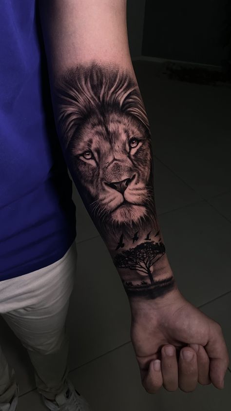 Lion Tattoo Half Sleeve For Men, Lion With Lightning Tattoo, Lion Tree Tattoo, Men’s Lion Tattoo, Lion Tattoo Designs For Men, Eagle And Lion Tattoo, Lion Forearm Tattoo For Men, Lion Zodiac Tattoo, Lion Tattoo Sleeve