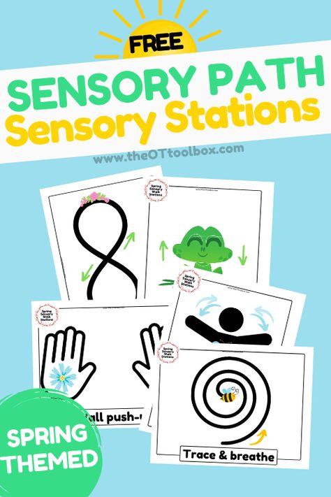 Sensory Stations Free Spring Printables - The OT Toolbox Sensory Stations, Auditory Processing Activities, Proprioceptive Activities, Oral Motor Activities, Sensory Classroom, Sensory Pathways, Sensory Path, Sensory Wall, Sensory Motor