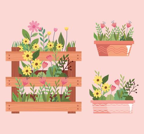 Garden Flowers Illustration, Flower Box Illustration, Flower Garden Illustration, Flower Pot Illustration, Spring Vector, Flower Basket Illustration, Garden Vector Illustration, Spring Cartoon, Cartoon Garden