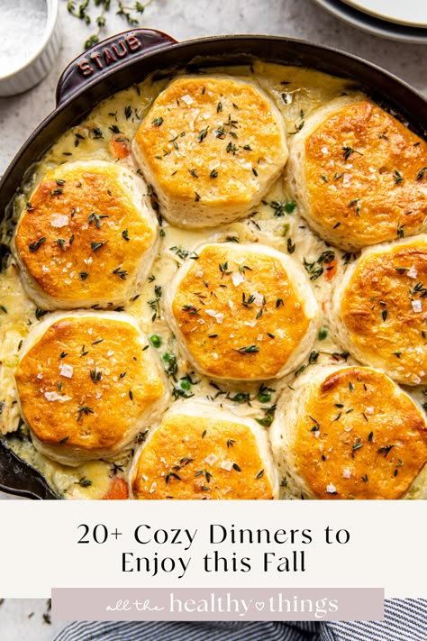 Over 20 of the best easy fall dinners to make from September through November and beyond. From classic comfort foods to cozy soups, and sheet pan meals, there’s something for everyone to enjoy! Comfort Food For One Person, Cold Rainy Dinner Ideas, Hearty Sunday Dinner, Simple Wholesome Meals, Easy Winter Dinner Recipes Families, Snow Day Comfort Food, Cozy Supper Ideas, Cozy Comfort Food Recipes, Healthy Dinner Recipes For Family Easy Comfort Foods