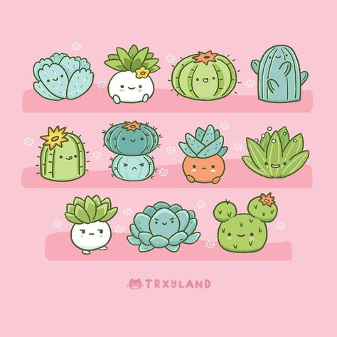 Cacti Garden, Tape Design, Cactus Garden, Illustrators On Instagram, Kawaii Art, Diy Stickers, Pastel Aesthetic, Cute Illustration, Original Artists