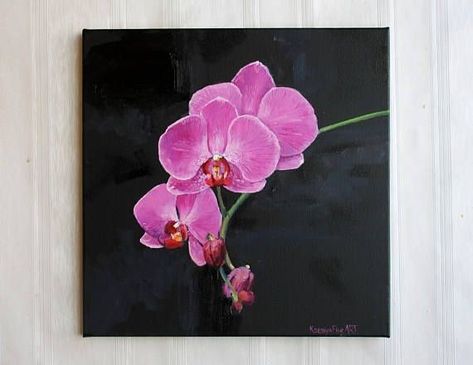 Apartment Paintings, Pink Flower Wall, Orchids Painting, Natural Form Art, Dark Paintings, Paint Black, Landscape Art Painting, Art Painting Gallery, Black Orchid