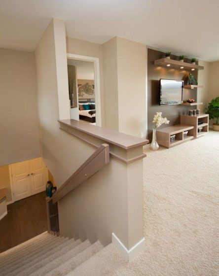 2nd floor ideas Open Basement Stairs, Open Basement, Basement Stairs Ideas, Small Basement Remodel, Basement Guest Rooms, Basement Layout, Stairs Ideas, Basement Living Rooms, Diy Basement