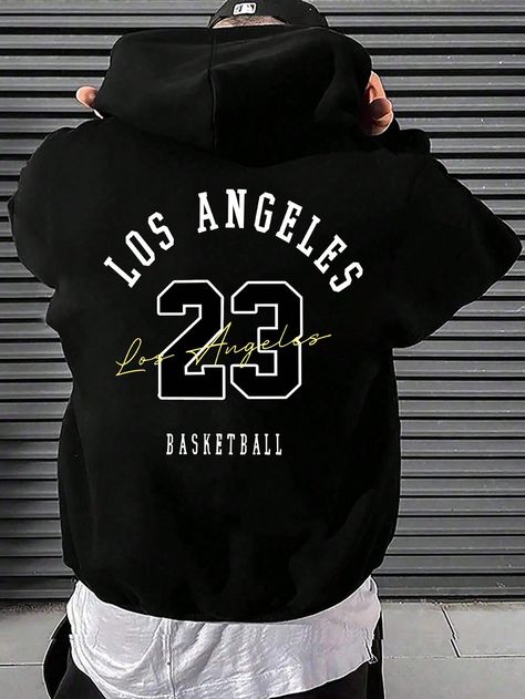 Black Casual Collar Wrist-Length Sleeve Fabric Letter  Embellished Slight Stretch  Men Clothing Black Hoodies Men, Hoodie Style, Design Hoodie, Black Hoodie Outfit, Basketball Clothes, Long Pullover, Hoodie Outfit, New Fashion Trends, Drawstring Hoodie