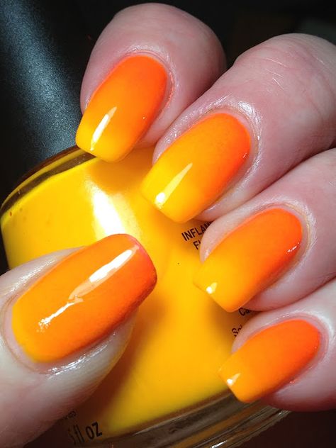 Yellow Orange Ombre Nails, Orange And Yellow Ombre Nails, Orange And Yellow Nail Designs, Neon Day, Red Orange Nails, Orange Ombre Nails, Mani Nails, Paris Nails, Sunset Nails