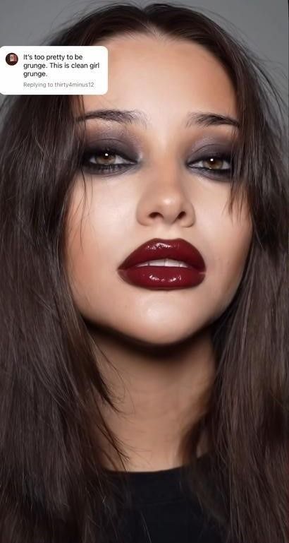 Black Eyes Red Lips, Black Eyeshadow And Red Lips, Vampy Red Lip, Black Eyeshadow Red Lips, Red Hair Red Lipstick, Dark Cherry Lipstick, Dark Red Lipstick Makeup Look, Red Grunge Makeup, Smokey Eye Red Lip Makeup