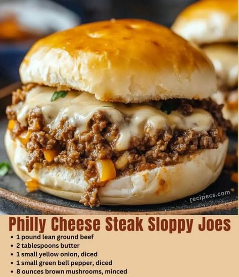 Cheese Steak Sloppy Joes Recipe, Philly Cheese Steak Sloppy Joes, Cheese Steak Sloppy Joes, Fancy Lunch, Philly Cheesesteak Sloppy Joes, Philly Cheese Steak Sandwich, Cheesesteak Sandwich, Food Sandwiches, Steak Sandwich Recipes