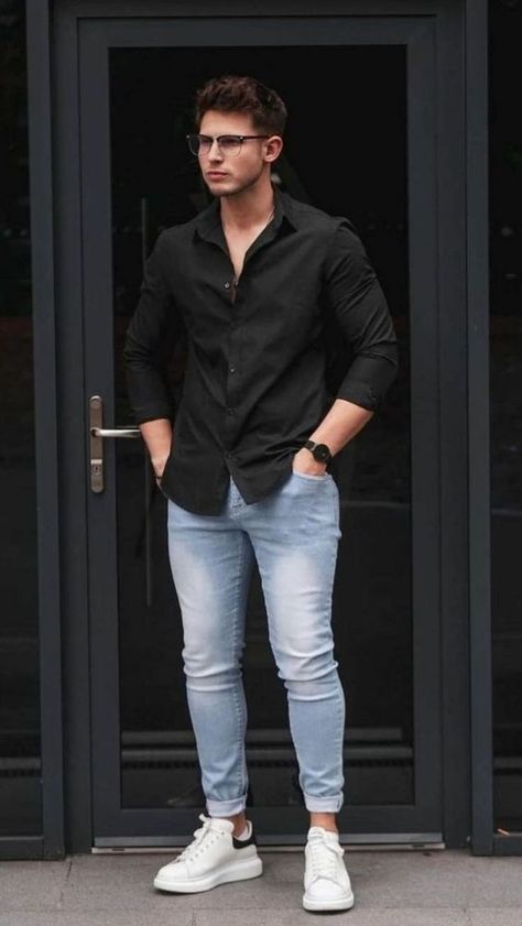 #streetwear #formen #menfashion #street #streetposes Black Shirt Outfit Men, Black Shirt Outfits, Black Outfit Men, Shirt Outfit Men, Formal Men Outfit, Mens Casual Outfits Summer, Men Fashion Casual Shirts, Men With Street Style, Stylish Men Casual