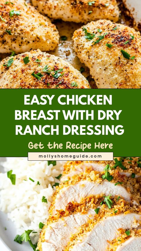 Discover a delicious weeknight dinner idea with this recipe for juicy chicken breast with dry ranch dressing. The combination of tender chicken and flavorful ranch seasoning creates a mouthwatering dish that the whole family will love. This easy-to-make meal is perfect for busy evenings when you need something quick but satisfying. Serve the chicken alongside your favorite sides for a complete and hearty dinner that everyone will enjoy. Try this recipe today and elevate your dinner game with tas Chicken With Hidden Valley Ranch Packet, Air Fryer Ranch Chicken Breast, Easy Oven Chicken Breast Recipes, Ranch Seasoning Recipes Dinners, Ranch Chicken Healthy, Ranch Packet Chicken, Boneless Skinless Chicken Breast Recipes Healthy, Ways To Make Chicken Breast, Quick Easy Chicken Breast Recipes