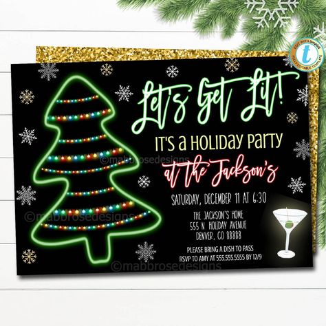 Christmas "let's get lit up" Party Invitation - editable Template. Use this adult holiday Christmas party invitation for your festive holiday cocktail party - all text is editable! ________________________________________________  FULL EDITING OPTIONS WITH TEMPLETT! TRY THE DEMOS NOW - Click here  You are not able to e Xmas Cocktails, Festive Holiday Cocktails, Adult Christmas Party, Holiday Fonts, Lets Get Lit, Holiday Cocktail Party, Holiday Christmas Party, Christmas Party Invitation, Holiday Cocktail